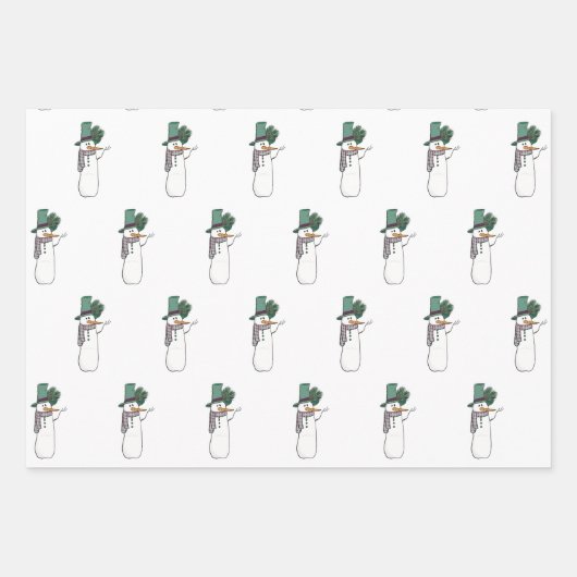 Happy Snowman in White Wrapping Paper set van 3 (Voorkant 2)