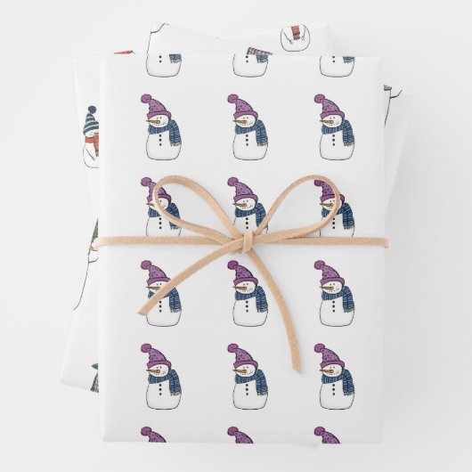 Happy Snowman in White Wrapping Paper set van 3 (In situ)