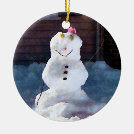Happy Snowman Keramisch Ornament (Voorkant)
