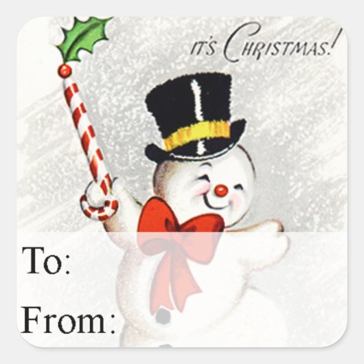  Happy Snowman-kerstcadeauLabel Vierkante Sticker (Voorkant)