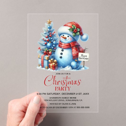Happy Snowman kerstfeest Acryl Uitnodigingen (Insitu (Draagbaar))