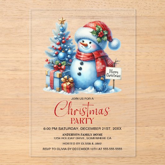Happy Snowman kerstfeest Acryl Uitnodigingen (Voorkant)