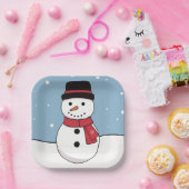 Happy Snowman Kerstfeestdag Papieren Bordje (Feest)