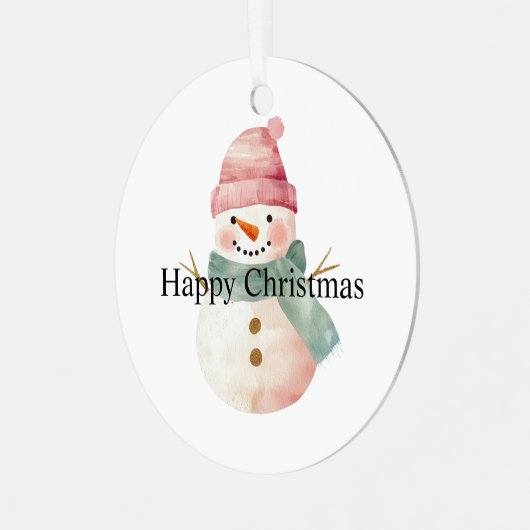 Happy Snowman Kerstmis Metalen Ornament (Voorkant links)