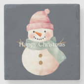 Happy Snowman Kerstmis Stenen Onderzetter (Voorkant)
