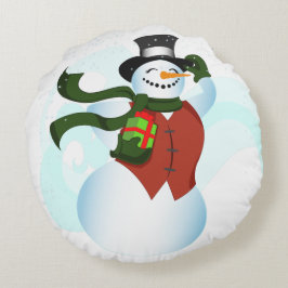 Happy Snowman Large Round Pillow Rond Kussen