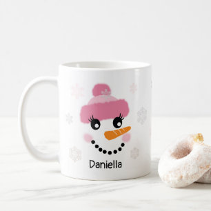 Happy Snowman (meisje) en Snowflakes - gepersonali Koffiemok