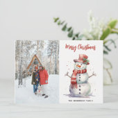 Happy Snowman Merry Christmas Aangepaste naam en f Feestdagenkaart (Staand voorkant)