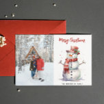 Happy Snowman Merry Christmas Aangepaste naam en f Feestdagenkaart<br><div class="desc">Deze charmante vakantiekaart is voorzien van een vrolijke sneeuwman geïllustreerd in zachte waterverf, en voegt een vrolijke en feestelijke touch toe aan uw vakantie-groeten. Plaats uw favoriete familiefoto aan de linkerkant van de kaart. De inscriptie "Merry Christmas" is elegant geplaatst boven de sneeuwman, terwijl de onderkant van de kaart een...</div>
