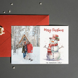 Happy Snowman Merry Christmas Aangepaste naam en f Feestdagenkaart
