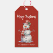 Happy Snowman Merry Christmas Custom familienaam Cadeaulabel (Voorkant)
