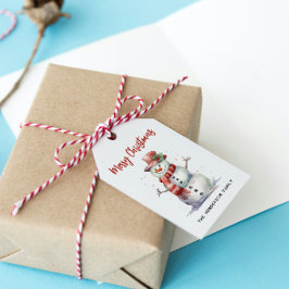 Happy Snowman Merry Christmas Custom familienaam Cadeaulabel