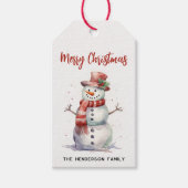 Happy Snowman Merry Christmas Custom familienaam Cadeaulabel (Voorkant)