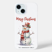 Happy Snowman Merry Christmas Custom familienaam Case-Mate iPhone Case (Achterkant)