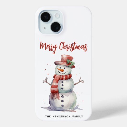 Happy Snowman Merry Christmas Custom familienaam Case-Mate iPhone Case (Achterkant)