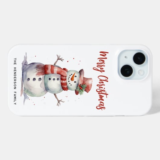 Happy Snowman Merry Christmas Custom familienaam Case-Mate iPhone Case (Achterkant (horizontaal))