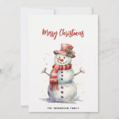 Happy Snowman Merry Christmas Custom familienaam Feestdagenkaart (Voorkant)