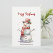 Happy Snowman Merry Christmas Custom familienaam Feestdagenkaart (Staand voorkant)