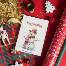 Happy Snowman Merry Christmas Custom familienaam Feestdagenkaart