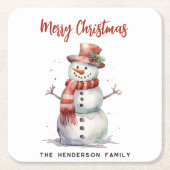 Happy Snowman Merry Christmas Custom familienaam Kartonnen Onderzetters (Voorkant)