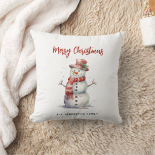 Happy Snowman Merry Christmas Custom familienaam Kussen