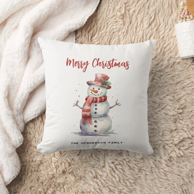Happy Snowman Merry Christmas Custom familienaam Kussen (Deken)