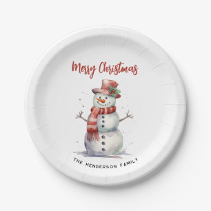 Happy Snowman Merry Christmas Custom familienaam Papieren Bordje
