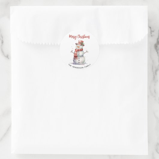 Happy Snowman Merry Christmas Custom familienaam Ronde Sticker (Tas)