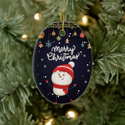 Happy Snowman Merry Kerstmis Keramisch Ornament (Boom)