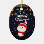 Happy Snowman Merry Kerstmis Keramisch Ornament (Voorkant)