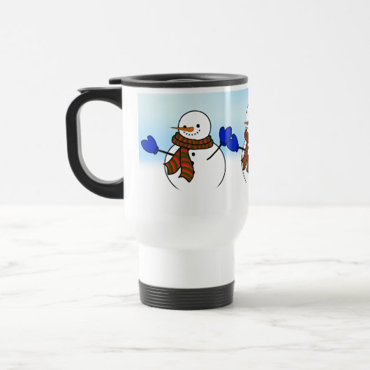 Happy Snowman met blauwe wanten Reisbeker (Links)