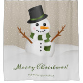 Happy Snowman met Pet en aangepaste naam voor kers Douchegordijn (Voorkant)