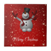 Happy Snowman met Pet en handschoenen Tegeltje (Voorkant)