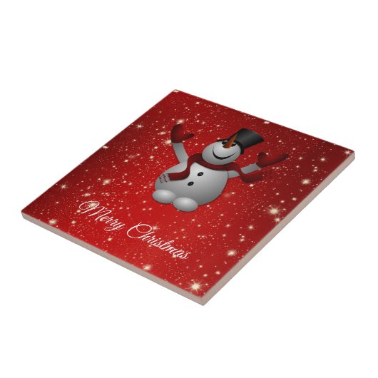 Happy Snowman met Pet en handschoenen Tegeltje (Zijkant)