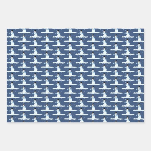 Happy Snowman Pattern Blue Kerstwinter Inpakpapier Vel (Voorkant 3)
