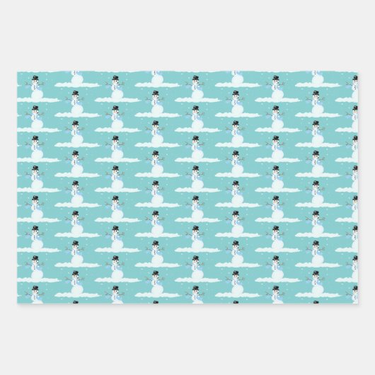 Happy Snowman Pattern Blue Kerstwinter Inpakpapier Vel (Voorkant 2)