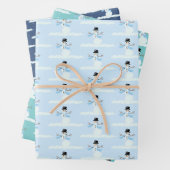 Happy Snowman Pattern Blue Kerstwinter Inpakpapier Vel (In situ)