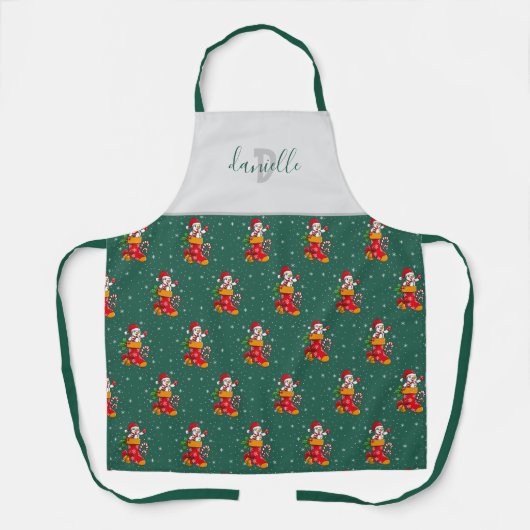 Happy Snowman Pattern kerst aangepaste monogrammen Schort (Voorkant)