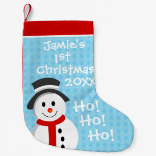 Happy Snowman Personalized Baby's 1e Kerstmis Kleine Kerstsok