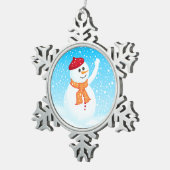 Happy Snowman Pewter Snowflake Ornament (Rechts)