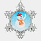 Happy Snowman Pewter Snowflake Ornament (Voorkant)