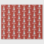 Happy Snowman Red Merry Christmas Cadeaupapier (Vlak)
