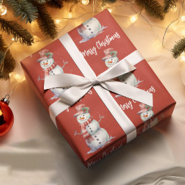 Happy Snowman Red Merry Christmas Cadeaupapier