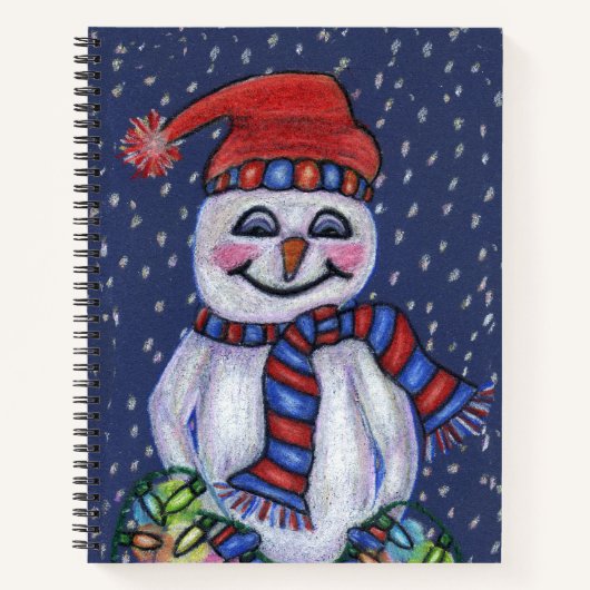 Happy Snowman Red Pet Scarf Holding Lights Snow Notitieboek (Voorkant)
