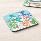 Happy Snowman Retro Kerstmis Bier Onderzetter (Linkerzijde)