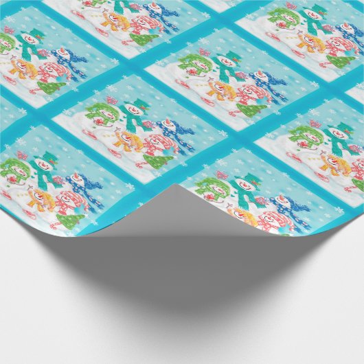 Happy Snowman Retro Kerstmis Cadeaupapier (Hoek)