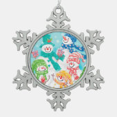 Happy Snowman Retro Kerstmis Tin Sneeuwvlok Ornament (Voorkant)