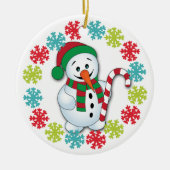Happy Snowman Snowflake Lijst kleinkinderen Keramisch Ornament (Voorkant)