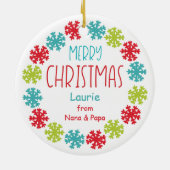 Happy Snowman Snowflake Lijst kleinkinderen Keramisch Ornament (Achterkant)