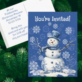 Happy Snowman Snowflakes Blue White Business Briefkaart